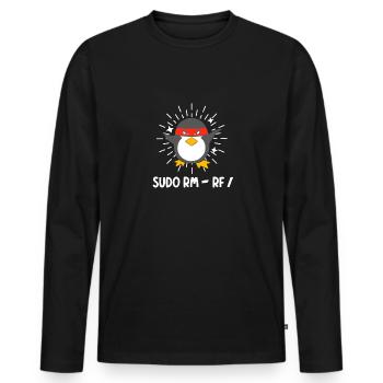 Tux Linux Penguin Sudo Rm Rf Geek Hacker - T-shirt manches longues Premium bio Homme - noir - Devant - Nico (187cm)