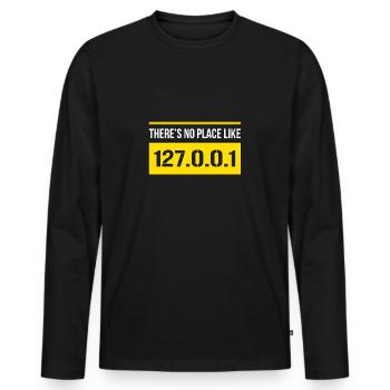 Geek Design There's No Place Like 127.0.0.1 - Men's Premium Organic Long Sleeve Shirt - black - Front - Nico (187cm)