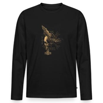 Viking Skull Thor Hammer Crow - Men's Premium Organic Long Sleeve Shirt - black - Front - Nico (187cm)