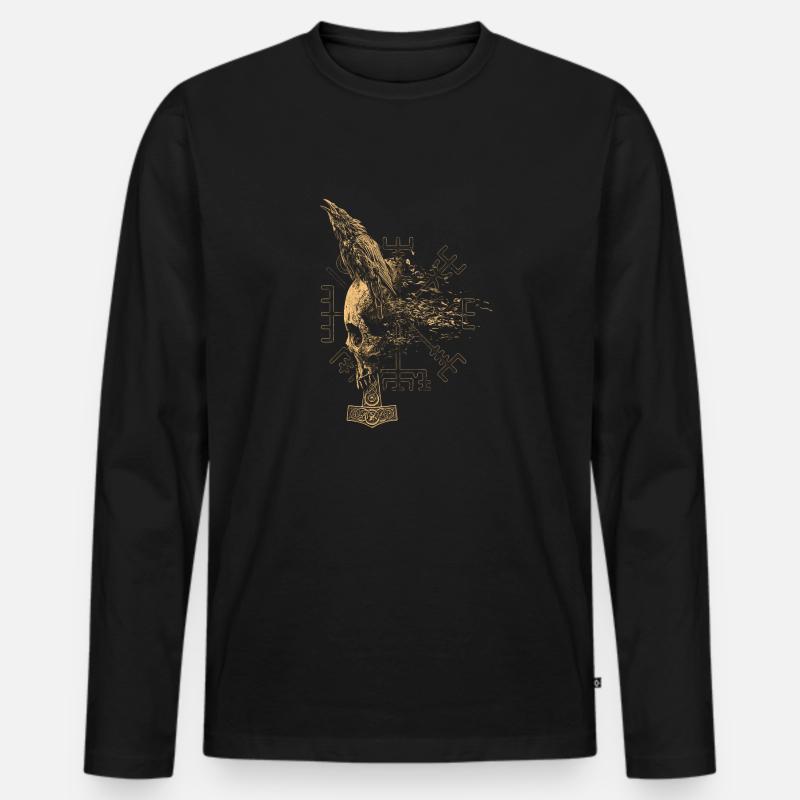 Wikinger Skull Thor Hammer Krähe - Männer Premium Bio Langarmshirt - Schwarz