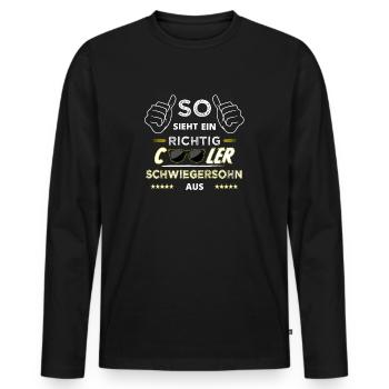 So sieht ein richtig cooler Schwiegersohn aus - Männer Premium Bio Langarmshirt - Schwarz - Vorne - Nico (187cm)