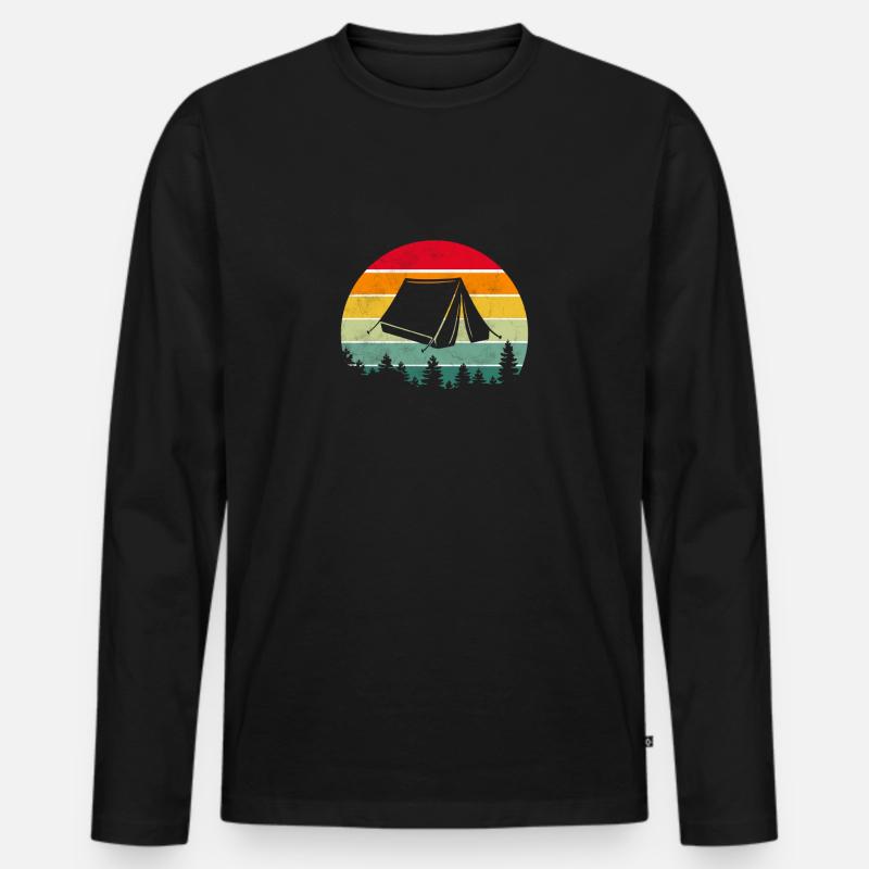 Camping Zelten Retro - Männer Premium Bio Langarmshirt - Schwarz