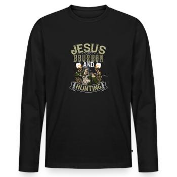 Jesus Bourbon und Jagddruck für Männer Papa - Männer Premium Bio Langarmshirt - Schwarz - Vorne - Nico (187cm)