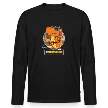 Gitarrosaurus - T-rex spielt Gitarre - Dino - Männer Premium Bio Langarmshirt - Schwarz - Vorne - Nico (187cm)
