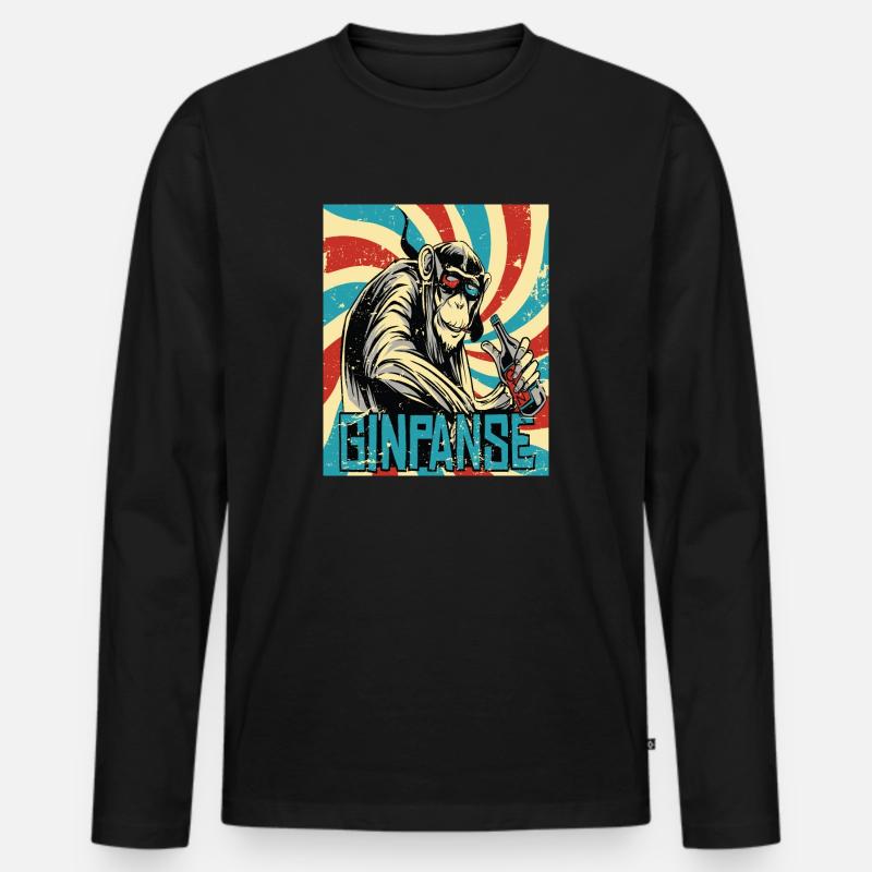 Retro Ginpanse Affe - Männer Premium Bio Langarmshirt - Schwarz