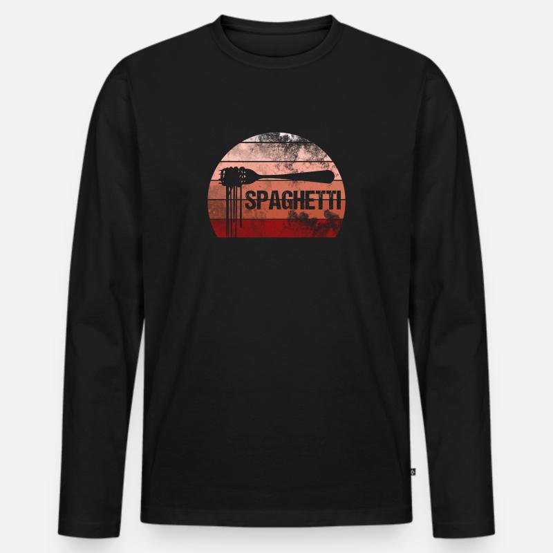 Gabel Spaghetti Retro - Männer Premium Bio Langarmshirt - Schwarz