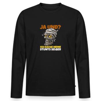 Totenschädel: Ich mache meine Stunts selber - Männer Premium Bio Langarmshirt - Schwarz - Vorne - Nico (187cm)