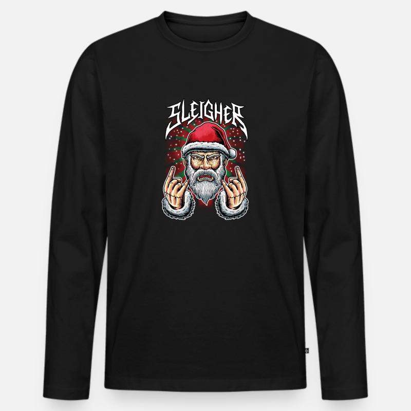 Rockender Weihnachtsmann Sleigher Weihnachtspulli - Männer Premium Bio Langarmshirt - Schwarz