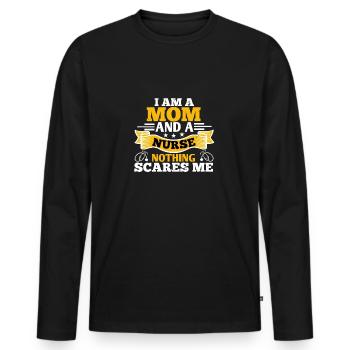 Infirmière maman - T-shirt manches longues Premium bio Homme - noir - Devant - Nico (187cm)