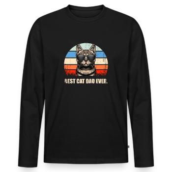 Vintage Best Cat Dad Ever T Shirt Cat Daddy Father - Men's Premium Organic Long Sleeve Shirt - black - Front - Nico (187cm)
