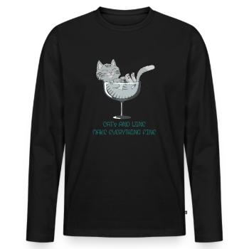 cat's and wine make everything fine. Waldkatze - Männer Premium Bio Langarmshirt - Schwarz - Vorne - Nico (187cm)