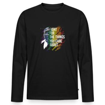 Ruth Bader Ginsburg with rainbow flag - Men's Premium Organic Long Sleeve Shirt - black - Front - Nico (187cm)