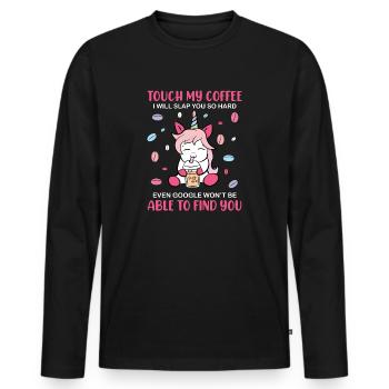 Kaffee Einhorn - Männer Premium Bio Langarmshirt - Schwarz - Vorne - Nico (187cm)