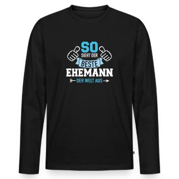 Ehemann - Männer Premium Bio Langarmshirt - Schwarz - Vorne - Nico (187cm)
