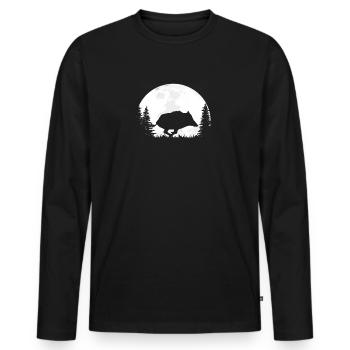 Wildschwein Keiler Wildsau Jagd vor Mond Jäger - Männer Premium Bio Langarmshirt - Schwarz - Vorne - Nico (187cm)