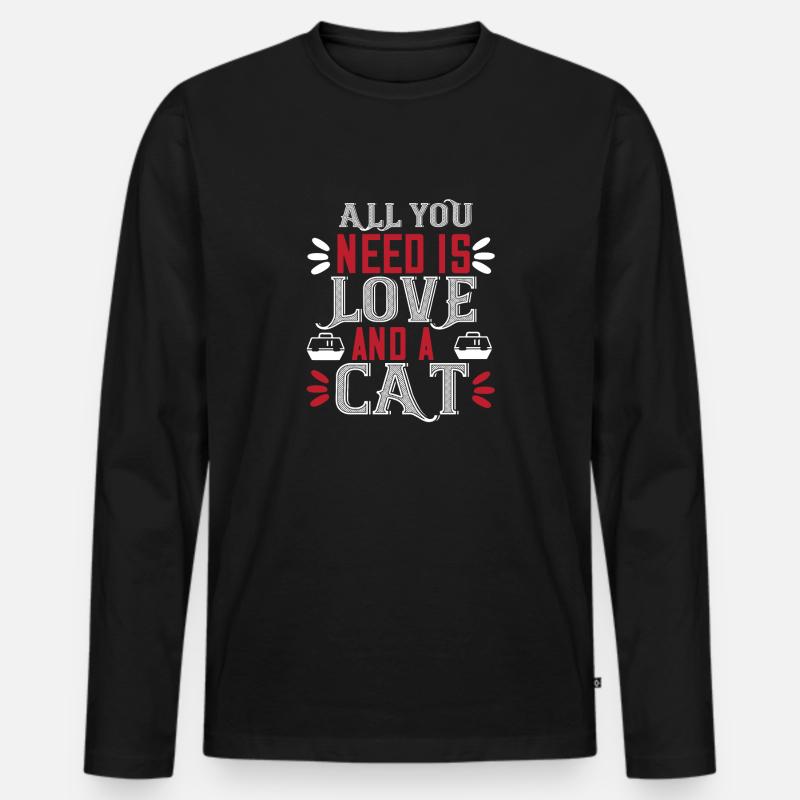 Love Cat - Männer Premium Bio Langarmshirt - Schwarz