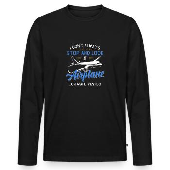 Flieger Flugzeug Landebahn Geschenk fliegen - Männer Premium Bio Langarmshirt - Schwarz - Vorne - Nico (187cm)