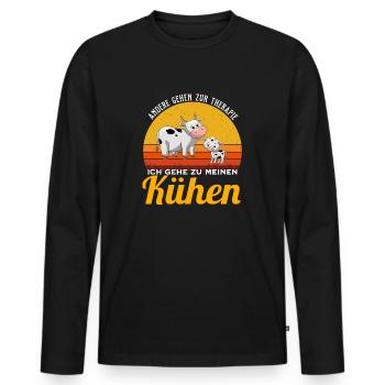 Kuh - Ich gehe zu Kühen - Männer Premium Bio Langarmshirt - Schwarz - Vorne - Nico (187cm)