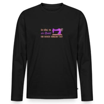 Ich hänge an der Nadel und brauche dringend Stoff - Männer Premium Bio Langarmshirt - Schwarz - Vorne - Nico (187cm)