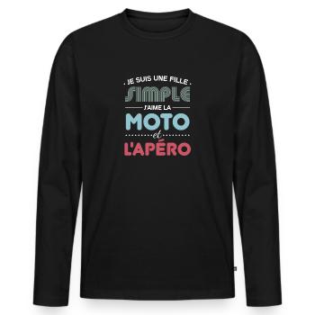 Je Suis Une Fille Simple J aime La Moto Et L apéro - T-shirt manches longues Premium bio Homme - noir - Devant - Nico (187cm)