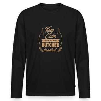 Metzger Butcher Fleischer Schlachter Ausbeiner - Männer Premium Bio Langarmshirt - Schwarz - Vorne - Nico (187cm)
