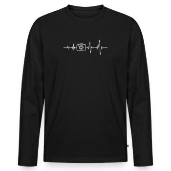 Camera Heartbeat Photographer - T-shirt manches longues Premium bio Homme - noir - Devant - Nico (187cm)