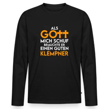 Klempner - als Gott mich schuf - Männer Premium Bio Langarmshirt - Schwarz - Vorne - Nico (187cm)