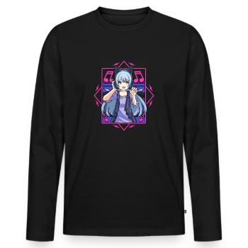 Japanese Anime Girl Headphones Punk Kawaii Manga - Men's Premium Organic Long Sleeve Shirt - black - Front - Nico (187cm)