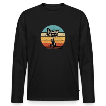 Böse Freche Katze Katzen Kätzchen Retro vintage - Männer Premium Bio Langarmshirt - Schwarz - Vorne - Nico (187cm)