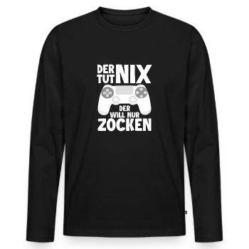 Le 1er Nex Le Will Ne fait que jouer - T-shirt manches longues Premium bio Homme - noir - Devant - Nico (187cm)