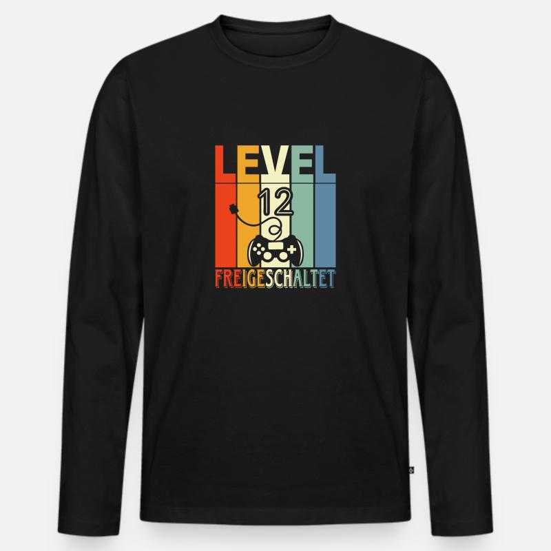 Level 12 Freigeschaltet - Männer Premium Bio Langarmshirt - Schwarz