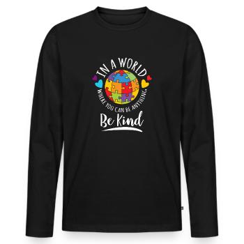 Sensibilisation à l’autisme Soyez gentil - T-shirt manches longues Premium bio Homme - noir - Devant - Nico (187cm)