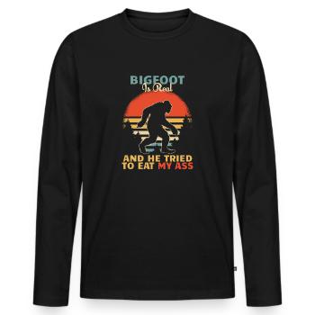 Bigfoot is Real And He Tried to Eat My Ass - T-shirt manches longues Premium bio Homme - noir - Devant - Nico (187cm)