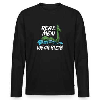 Lochness Scotland Coat of Arms Symbol Gift Saying - Men's Premium Organic Long Sleeve Shirt - black - Front - Nico (187cm)