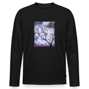 Japanische Kunst Kirschblütenbaum Regen und Donner - Männer Premium Bio Langarmshirt - Schwarz - Vorne - Nico (187cm)