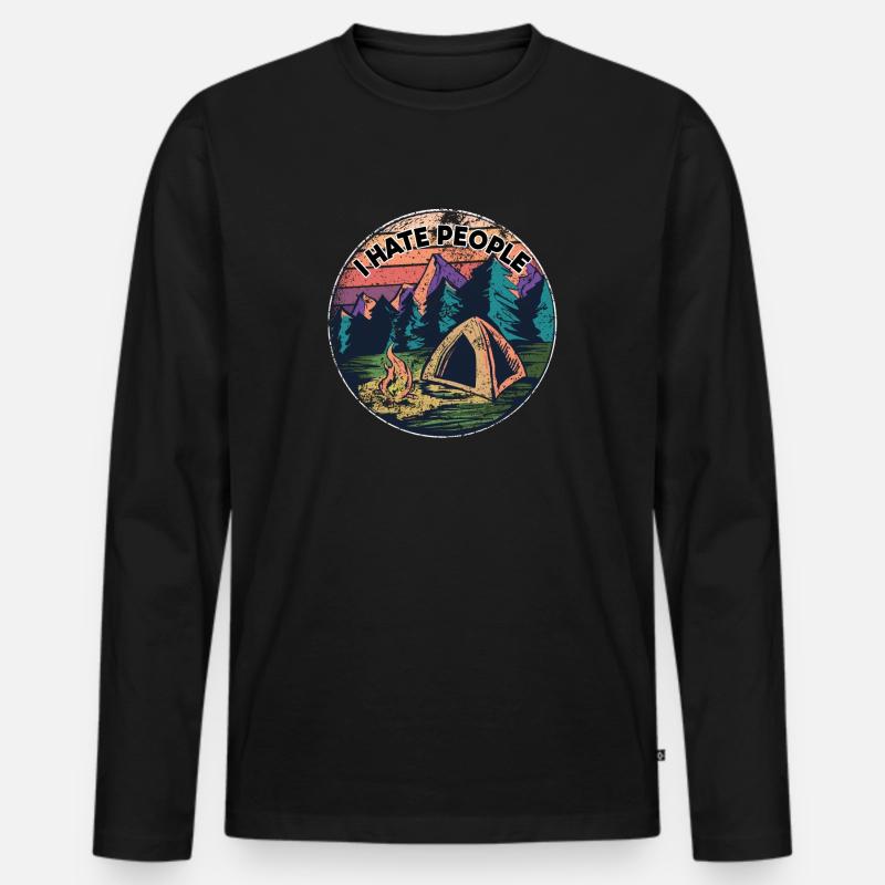 I hate People Distressed Vintage Retro Hass Hater - Männer Premium Bio Langarmshirt - Schwarz