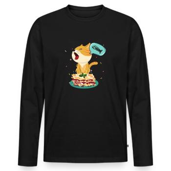 L’amour de chat mangent Lasagne, dans la lasagne d’amour - T-shirt manches longues Premium bio Homme - noir - Devant - Nico (187cm)