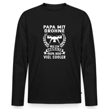 Papa mit Drohne Quadrokopter Vatertag - Männer Premium Bio Langarmshirt - Schwarz - Vorne - Nico (187cm)
