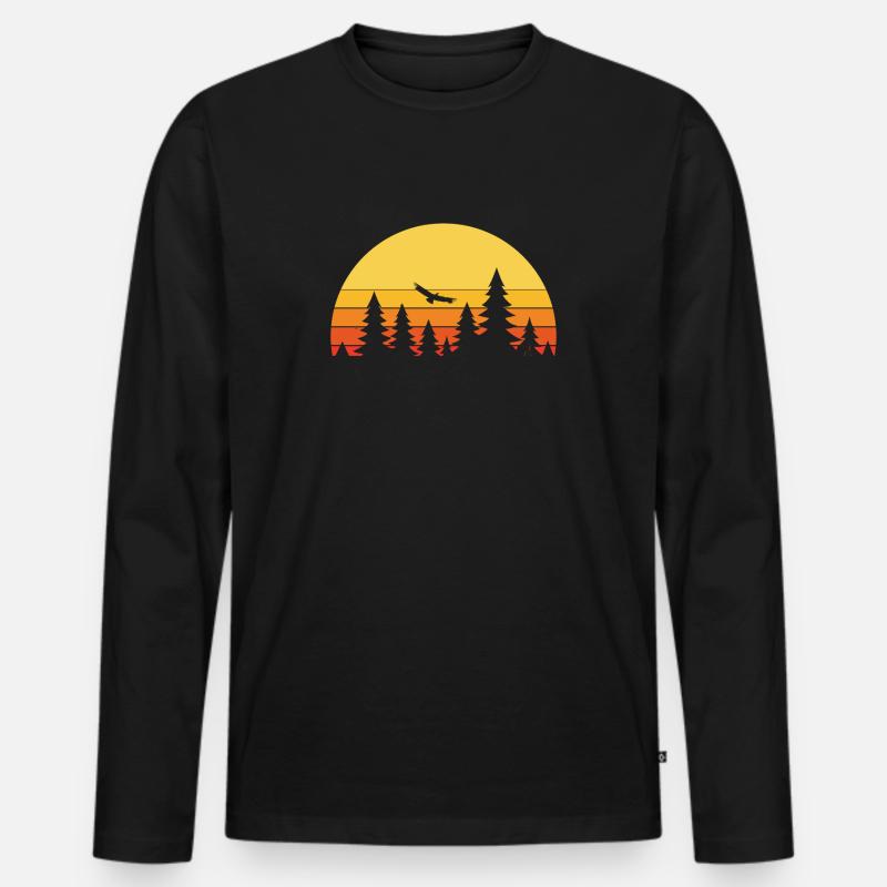 Wald Landschaft Retro - Männer Premium Bio Langarmshirt - Schwarz