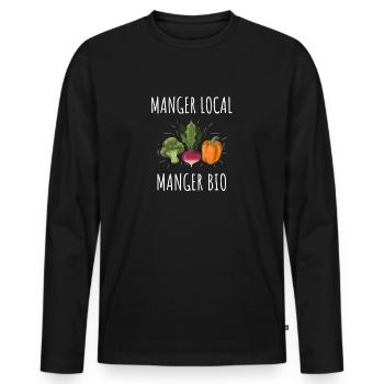 Manger local Manger bio - panier de légumes - T-shirt manches longues Premium bio Homme - noir - Devant - Nico (187cm)