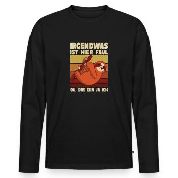 Irgendwas ist hier faul oh das bin ja ich Faultier - Männer Premium Bio Langarmshirt - Schwarz - Vorne - Nico (187cm)