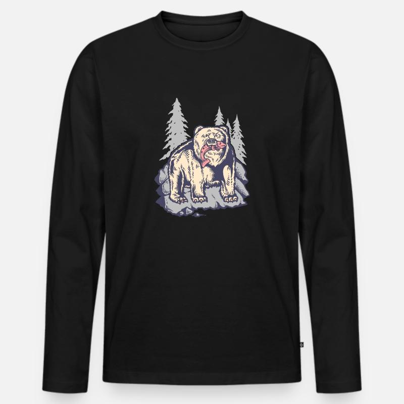 Grizzlybär Lachs Wald - Männer Premium Bio Langarmshirt - Schwarz