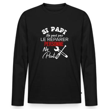 Si papi ne peut pas le reparer personne ne peut - T-shirt manches longues Premium bio Homme - noir - Devant - Nico (187cm)