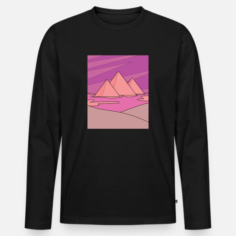 Retro Pyramide Wüste Sonne - Männer Premium Bio Langarmshirt - Schwarz