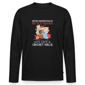 Cats and Crochet Old Woman Design - Men's Premium Organic Long Sleeve Shirt - black - Front - Nico (187cm)