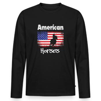 Chevaux américains, cheval avec pavillon des États-Unis - T-shirt manches longues Premium bio Homme - noir - Devant - Nico (187cm)