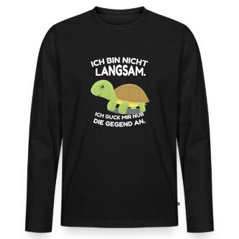 ICH BIN NICHT LANGSAM. ICH GUCK MIR NUR DIE GEGEND - Männer Premium Bio Langarmshirt - Schwarz - Vorne - Nico (187cm)