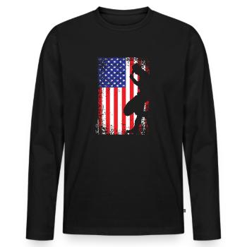 Amerikanischer Cowboy mit Flagge der USA - Männer Premium Bio Langarmshirt - Schwarz - Vorne - Nico (187cm)