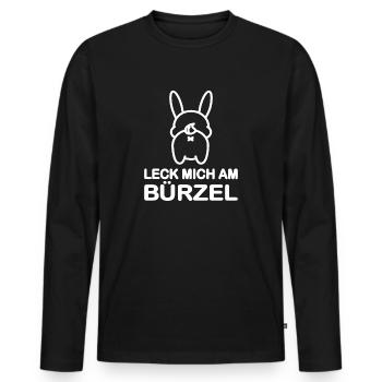 Leck mich am Bürzel - Hase / Kaninchen - Männer Premium Bio Langarmshirt - Schwarz - Vorne - Nico (187cm)