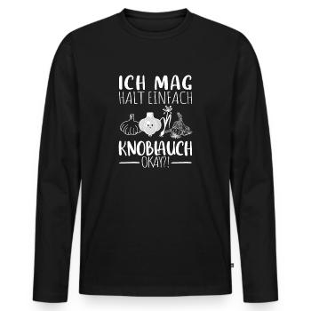 ich mag halt einfach Knoblauch okay Knobi Vegan - Männer Premium Bio Langarmshirt - Schwarz - Vorne - Nico (187cm)